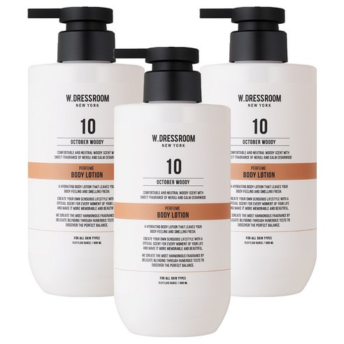 더블유드레스룸 퍼퓸 바디로션 10 옥토버우디, 3개, 500ml