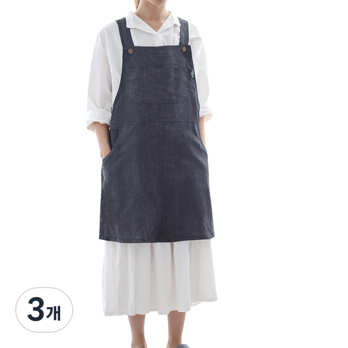 바이데코 헤지 순면 워싱 원피스 앞치마, 흑청, 3개