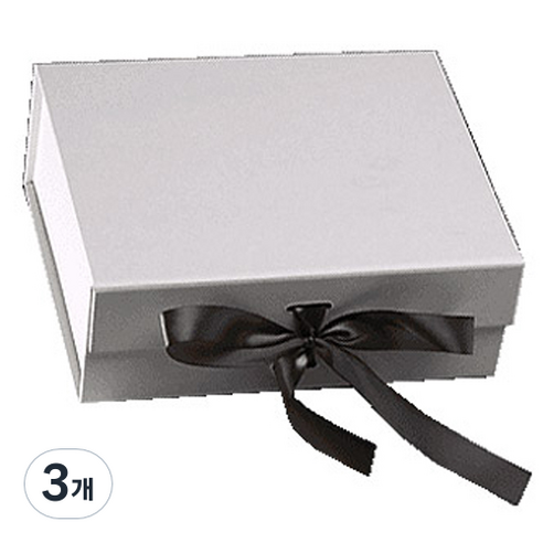 이홈베이킹 리본 매듭기프트 접이식 자석상자 소, 화이트(상자), 랜덤발송(리본), 3개