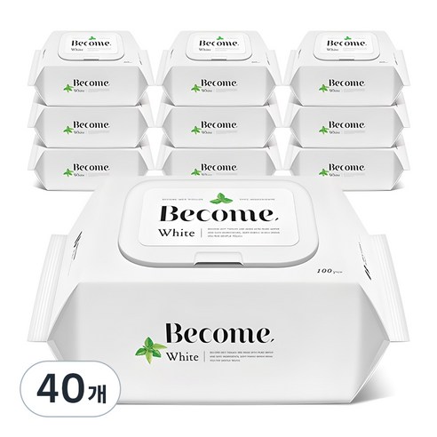 비컴 화이트 물티슈 캡형 50gsm, 100매, 40개, 50g