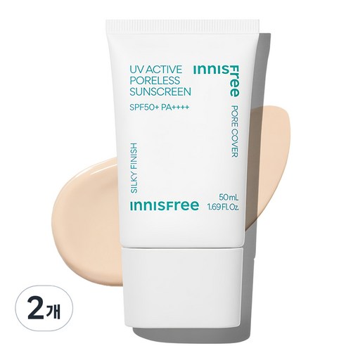 이니스프리 뉴 유브이 액티브 포어리스 선스크린 SPF50+ PA++++, 50ml, 2개