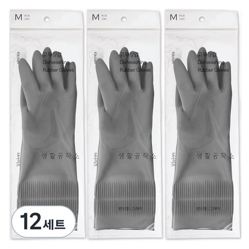 생활공작소 밴드형 고무장갑, 그레이, 중(M), 12세트