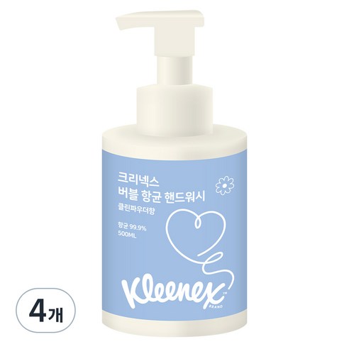 크리넥스 버블 향균 핸드워시 클린파우더향, 500ml, 4개