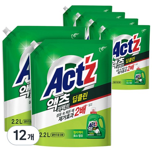 액츠 퍼펙트 딥클린 액상세제 리필, 2.2L, 12개