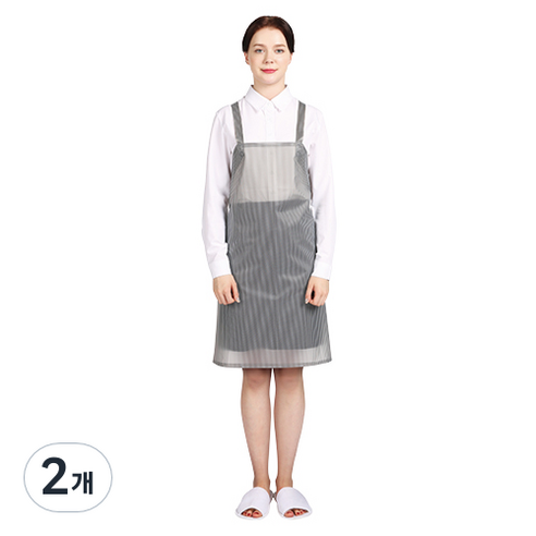 웰프런 우레탄 방수앞치마 스트라이프 소, 반투명 블랙, 2개