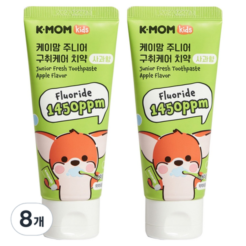 케이맘 아동용 구취케어 1450ppm 고불소 치약 사과향, 8개, 60g