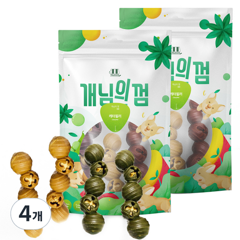 개님의상점 캐터필러 반려 동물 덴탈 껌 100g, 브로콜리 + 사과 혼합맛, 당근 + 파프리카 혼합맛, 4개