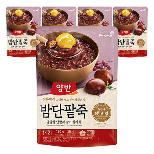 양반죽 밤단팥죽 파우치죽, 420g, 5개