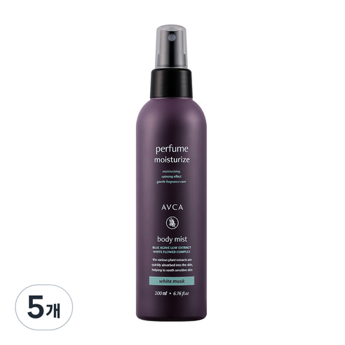 아브카 퍼퓸 대용량 바디 미스트 화이트머스크향, 5개, 200ml