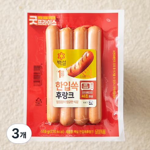 백설 한입쏙 후랑크 소시지, 115g, 3개