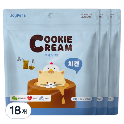 조이펫 고양이 쿠키 앤 크림 간식, 치킨, 60g, 18개