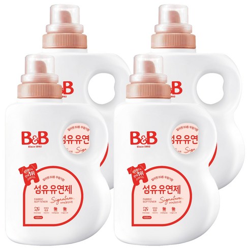 비앤비 비자극 유아 섬유유연제 시그니처 알러젠프리 자스민앤로즈향 용기형, 1.5L, 4개