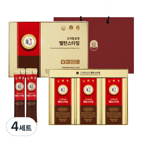 풍년보감 6년근 고려홍삼정 밸런스타임 홍삼스틱 선물세트 + 쇼핑백, 300g, 4세트
