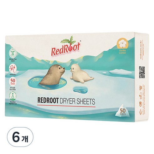 레드루트 건조기시트 섬유유연제 바닐라코튼향, 6개, 50매