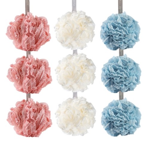 데이올리 플라워볼 샤워타월 3종 x 3p 세트 40g, 핑크, 블루, 화이트, 1세트