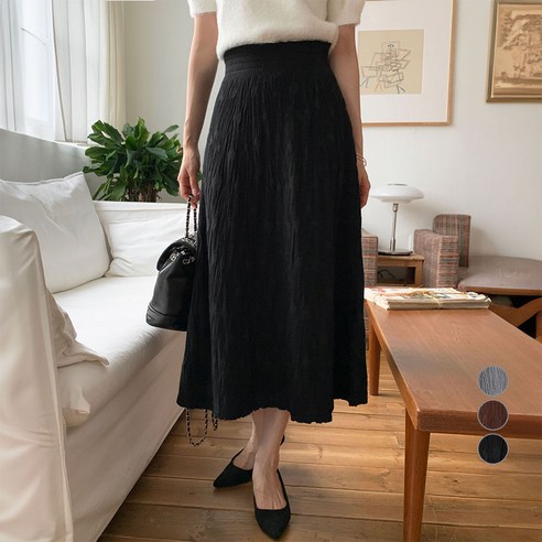 아피나르 여성용 소프트터치 니트 밴딩 플레어 스커트