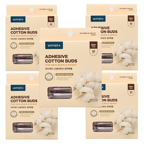마더케이 신생아 유아 점착 면봉, 50개입, 5개
