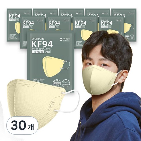 에버퓨어 새부리형 황사방역마스크 대형 KF94, 베이지, 30개, 5개입