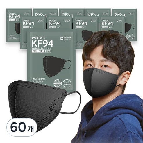 에버퓨어 새부리형 황사방역마스크 대형 KF94, 블랙, 60개, 5개입