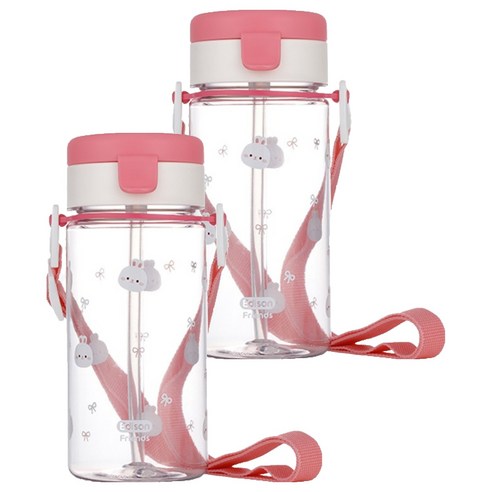 에디슨 유아용 프렌즈 흘림방지 에코젠 빨대컵 350ml, 2개, 흰토끼 래니