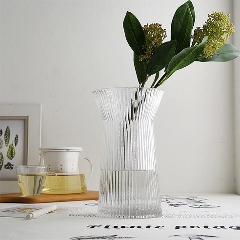 우아하고 세련미가 돋보이는 삼호유리 나팔 스트라이프 유리화병