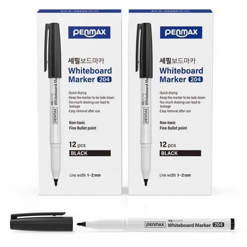 펜맥스 12각 세필 보드마카, 검정, 24개