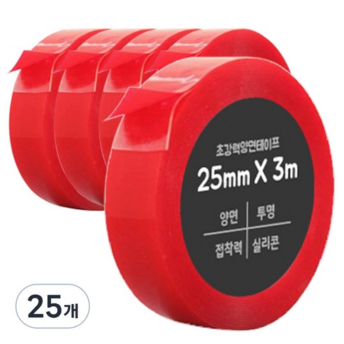 다다 초강력 양면테이프 25mm x 3m, 투명, 25개