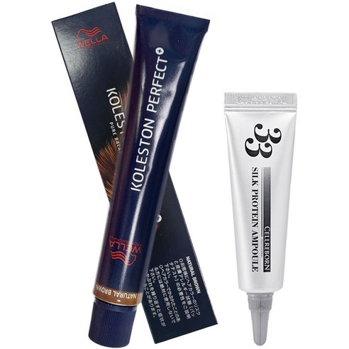 웰라 콜레스톤 퍼펙트 플러스 염색약 80g + 셀리본 33 실크 프로틴 앰플 12ml 세트, (7 / 07), 1세트