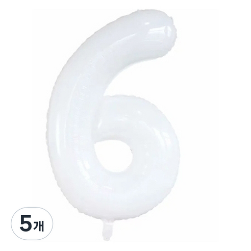 세컨드베스트 깔끔한 화이트 파티풍선 80cm, 숫자 6, 5개