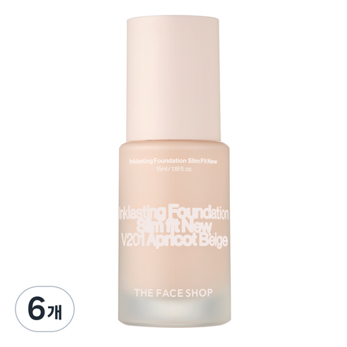 더페이스샵 잉크래스팅 파운데이션 슬림핏 뉴 15ml, V201 애프리콧 베이지, 6개