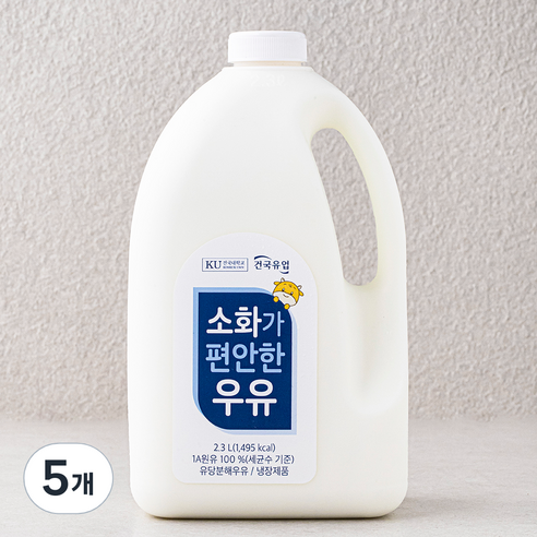 건국유업 소화가 편안한 우유, 2.3L, 5개