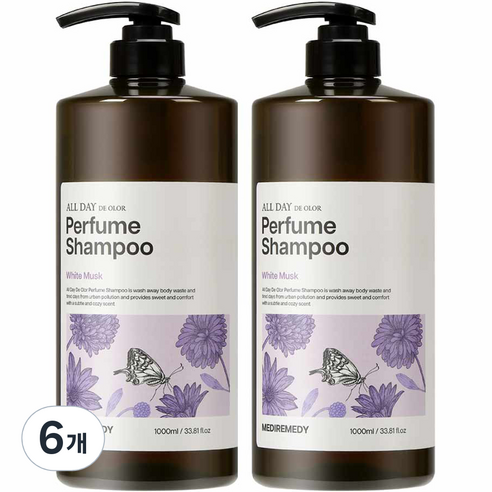 메디레머디 올데이 데오르 퍼퓸 샴푸 화이트머스크, 6개, 1000ml