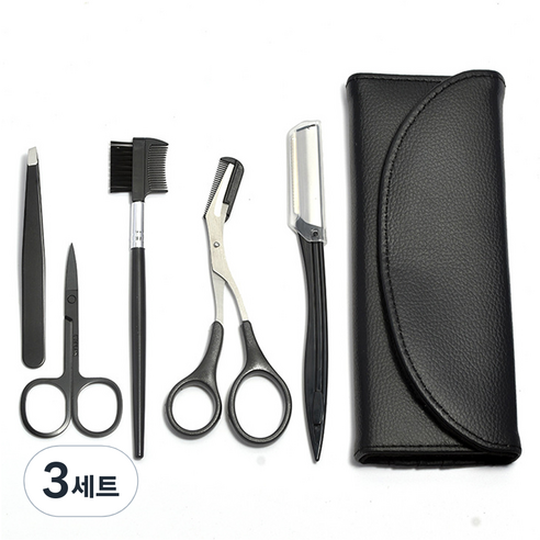 쭈니즈 눈썹칼 샵 눈썹가위 남자 눈썹숱정리 미용실 눈썹면도기 칼 눈썹관리눈썹정리, 3세트, 블랙