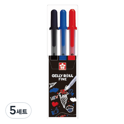 겔리롤 사쿠라 파인 3종 세트 0.6mm, 블랙, 블루, 레드, 5세트