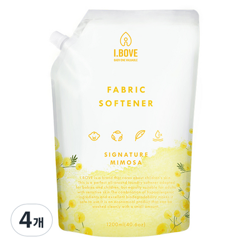 아이보브 베이직 고농축 미모사 아기 유연제 리필, 4개, 1200ml