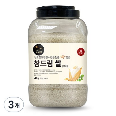 Prime Field 경기 참드림 쌀 백미 특등급, 4kg, 3개