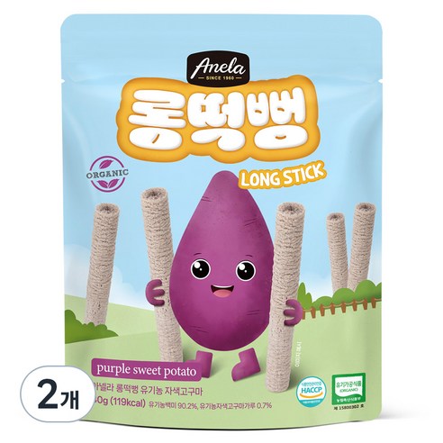 아넬라 유기농 롱떡뻥 자색고구마 롱스틱, 자색고구마맛, 30g, 2개