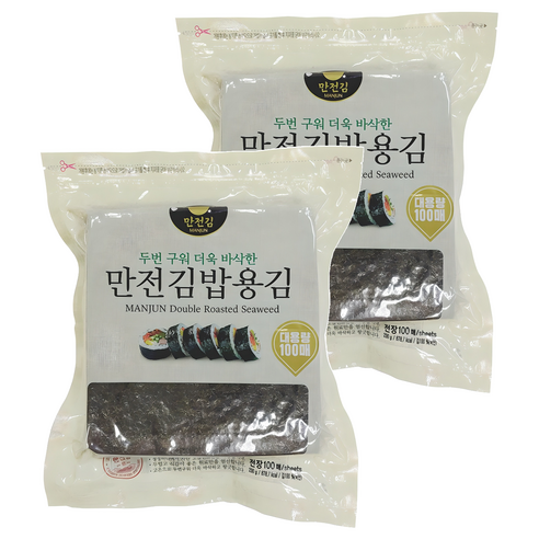 만전김 두번 구워 더욱 바삭한 김밥용김 100매, 230g, 2개