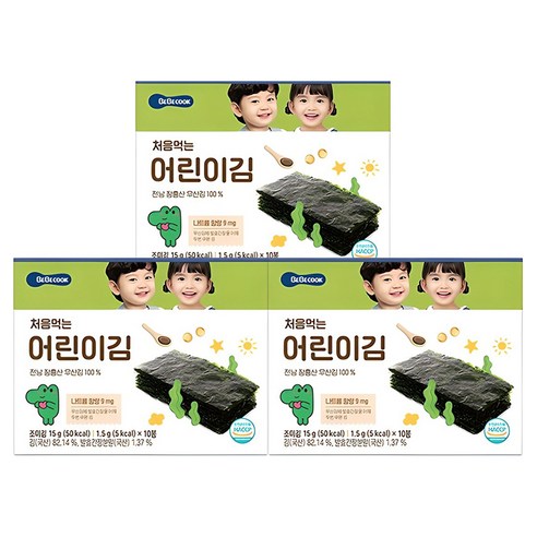 베베쿡 처음 먹는 어린이김, 15g, 3개, 오리지널