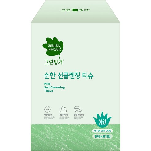 그린핑거 순한 선클렌징 티슈 5p, 6개입, 1개 그린핑거 순한 선클렌징 티슈 5p, 6개입, 1개