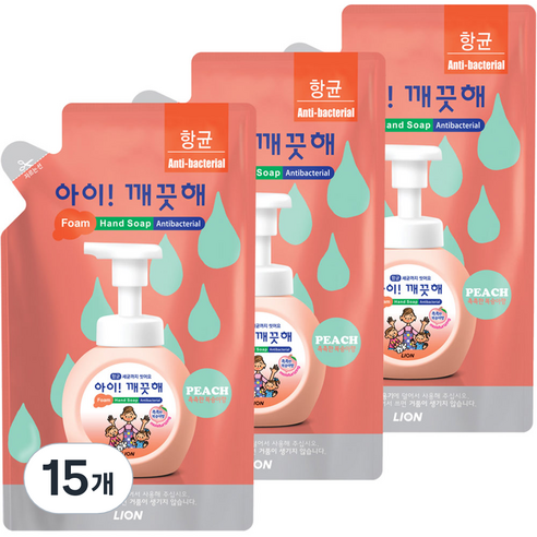 아이깨끗해 향균 거품 핸드 솝리필 모이스처라이징 복숭아향, 200ml, 15개