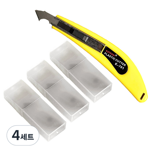 모나코올리브 아크릴 커터 컷팅 칼 + 기본칼날 3p + 추가칼날 30p 세트, 노랑(칼), 4세트