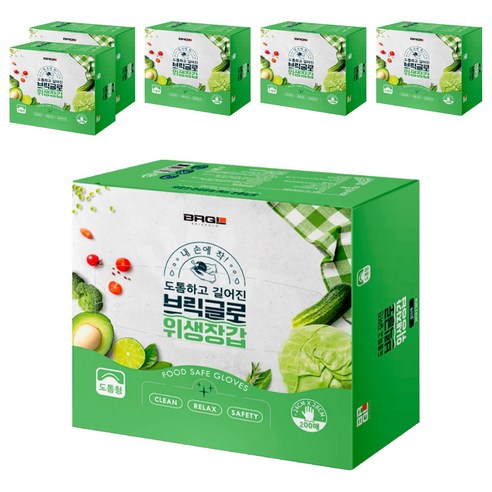 브릭글로 엠보싱 위생 비닐장갑 도톰형, 200개입, 6개