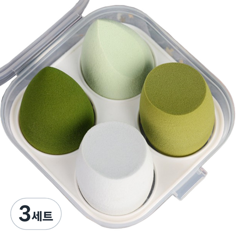 베럴댄 물광 메이크업 파운데이션 똥퍼프 물방울 4p, 그린, 3세트