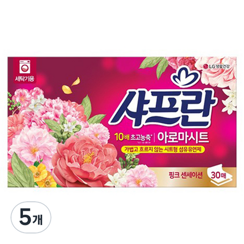 샤프란 아로마시트 시트형 섬유유연제 핑크 센세이션, 5개, 30매