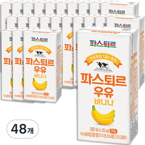 파스퇴르 전용목장 1급A 원유 바나나우유, 190ml, 48개