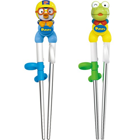 Edison Children's 3D Stainless Steel Correction Chopsticks Set of 2 Pororo, Crong, 1 Set