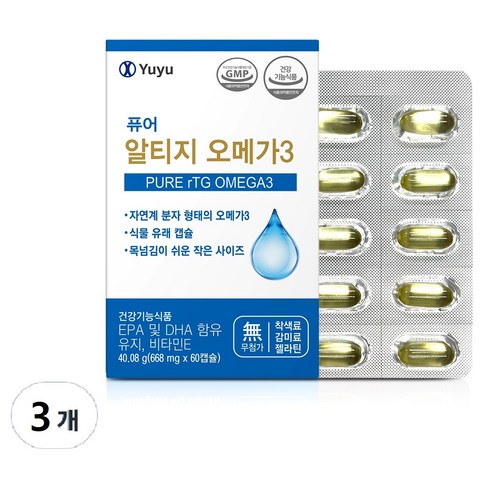 유유제약 퓨어 알티지 오메가3, 3개, 40.08g