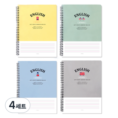 미소로 3000 영어 스프링 노트 2403 4종 세트, 옐로우, 민트, 블루, 그레이, 4세트