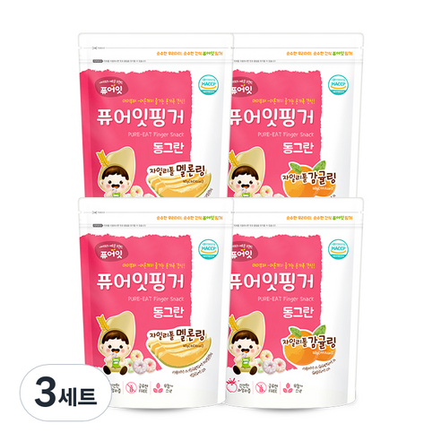 퓨어잇 핑거 동그란 자일리톨 감귤링 2p + 멜론링 2p, 3세트